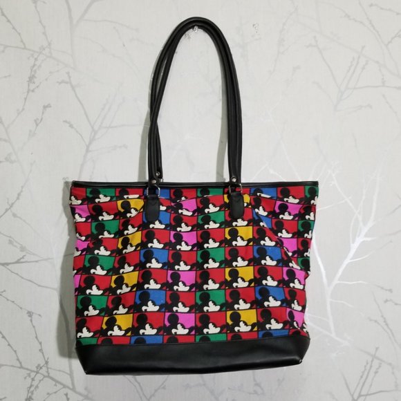 Mickey & Co Mickey Mouse Print Canvas Shoulder Tote Diaper Bag - Picture 1 of 7